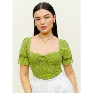 Reformation Green Floral Blouse